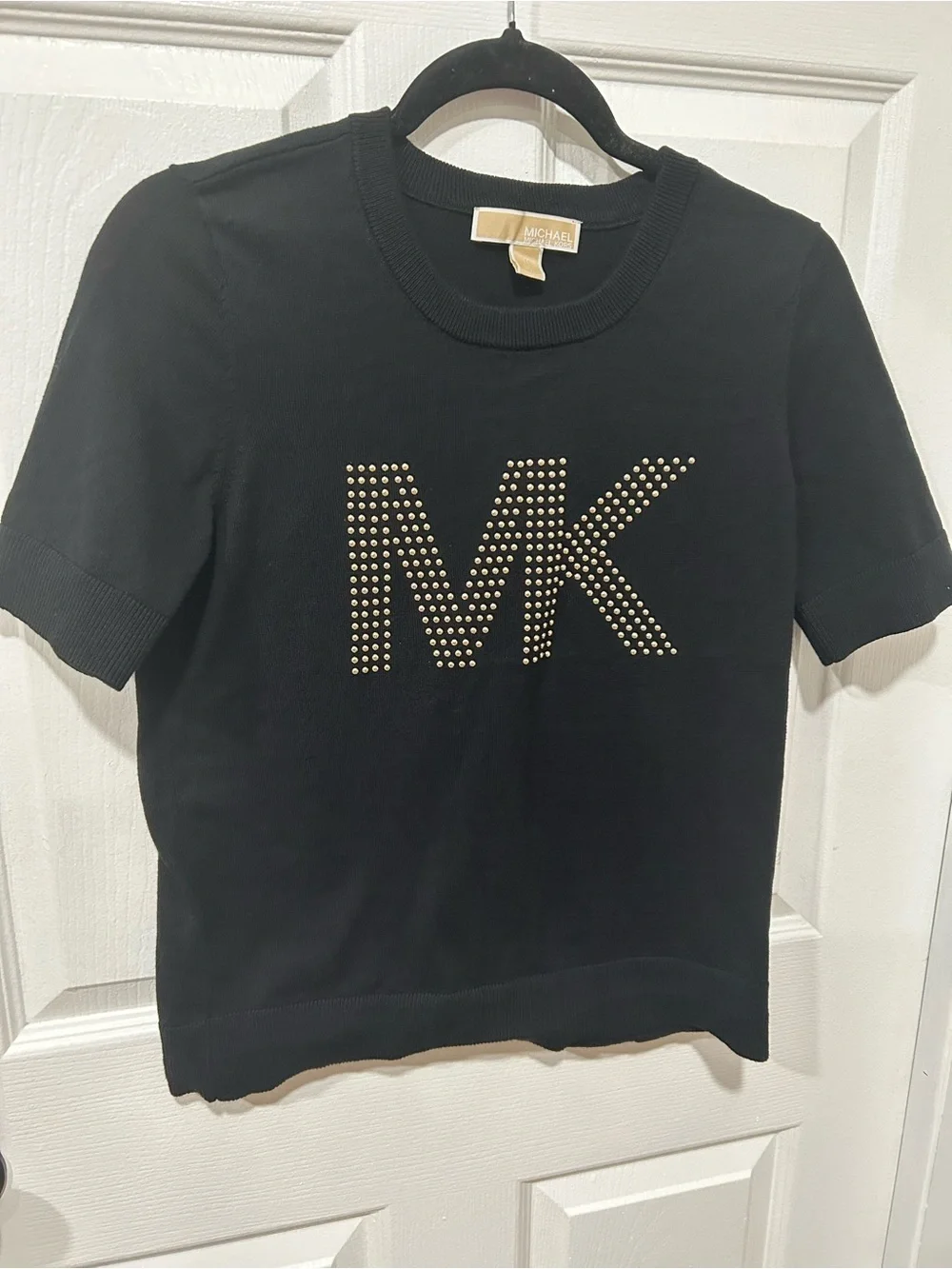 Michael Kors Black Short-Sleeve Tee with Gold Stud MK Logo